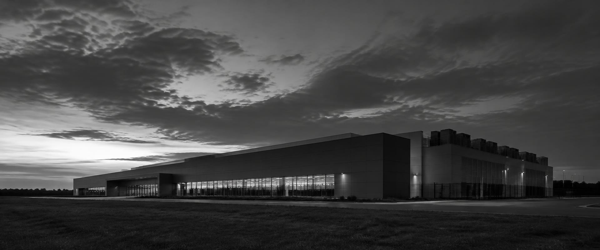 Modern data center at dusk